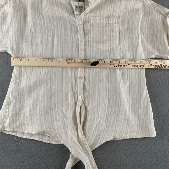 Lands’ End Linen Tie Front Shirt Soft Neutral Striped Coastal Boho Sustainable - Picture 3 of 7